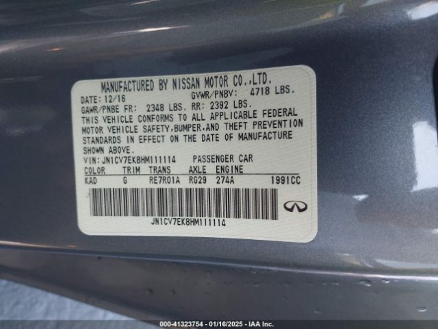 JN1CV7EK8HM111114 Infiniti Q60 2.0t