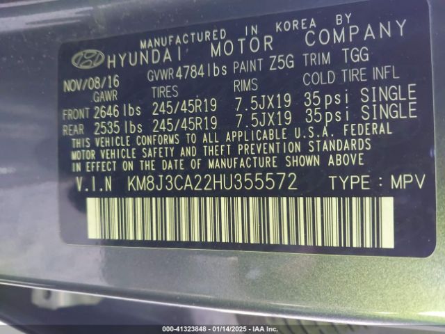 KM8J3CA22HU355572 Hyundai Tucson Sport