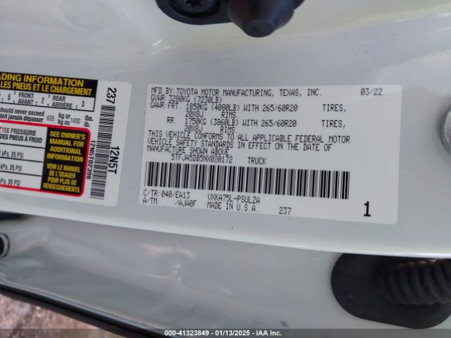5TFJA5DB5NX020172 Toyota Tundra Limited
