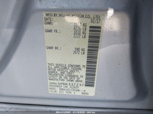 1N4AL3AP8HN337237 Nissan Altima 2.5 Sr