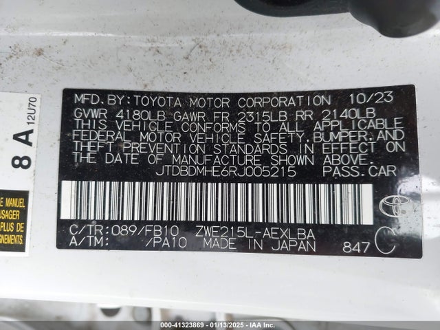 JTDBDMHE6RJ005215 Toyota Corolla Hybrid Le