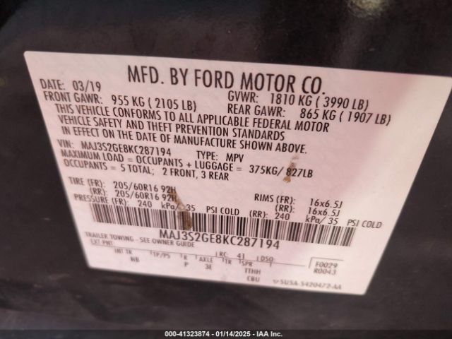 MAJ3S2GE8KC287194 Ford Ecosport Se