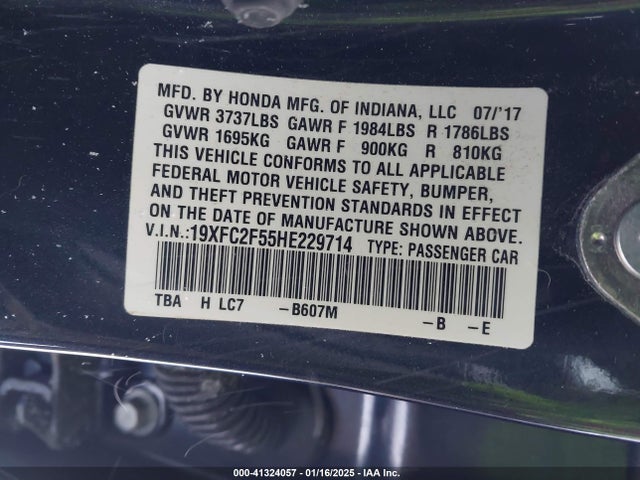 Продаж на аукціоні авто 2017 Honda Civic Lx, vin: 19XFC2F55HE229714, номер лоту: 41324057