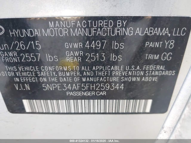 Hyundai Sonata Limited 2015 5NPE34AF5FH259344 Image 9