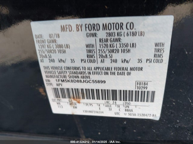 Ford EXPLORER XLT 2018 1FM5K8D88JGC55899 Image 9