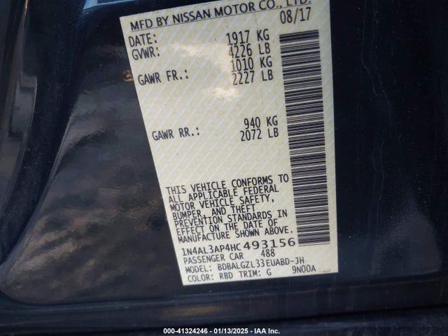 1N4AL3AP4HC493156 Nissan Altima 2.5 S