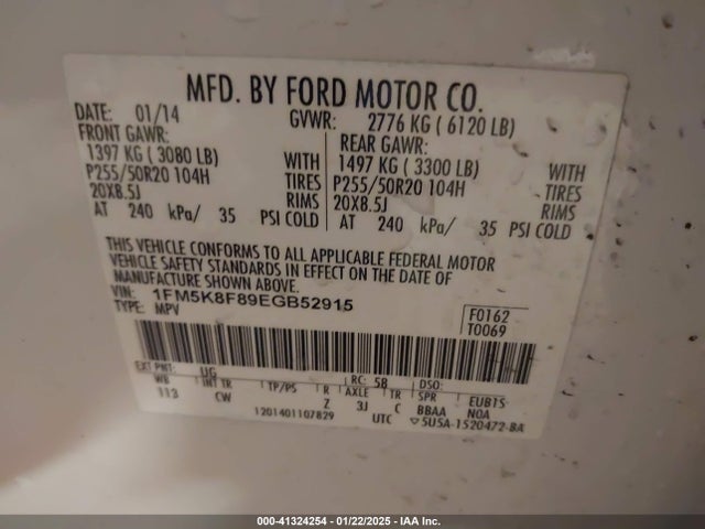 Ford Explorer Limited 2014 1FM5K8F89EGB52915 Image 9