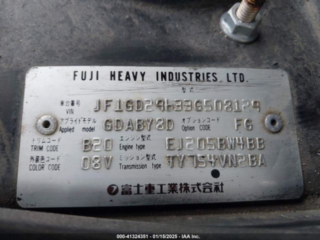 2003 SUBARU IMPREZA JF1GD29633G508129 Photo 8