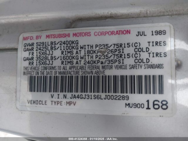 1990 MITSUBISHI MONTERO JA4GJ31S6LJ002289 Photo 8