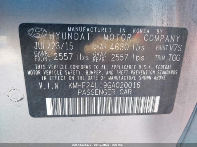 KMHE24L19GA020016 Hyundai Sonata Hybrid Se