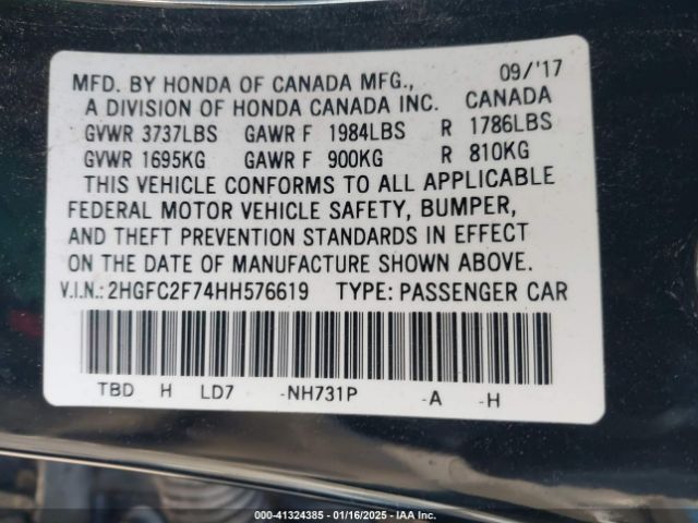2HGFC2F74HH576619 Honda CIVIC EX