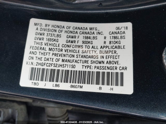 2HGFC2F52JH571150 Honda Civic Lx