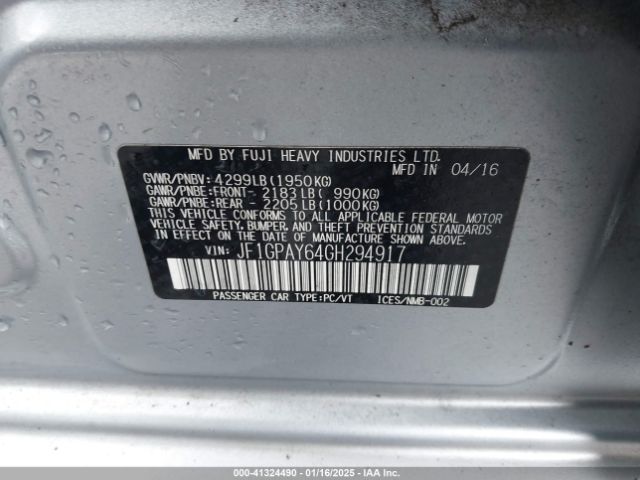 JF1GPAY64GH294917 Subaru Impreza 2.0i Sport Limited