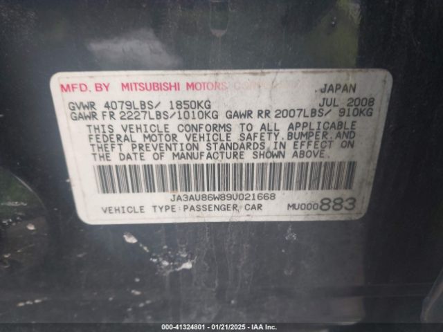 2009 MITSUBISHI LANCER JA3AU86W89U021668 Photo 8