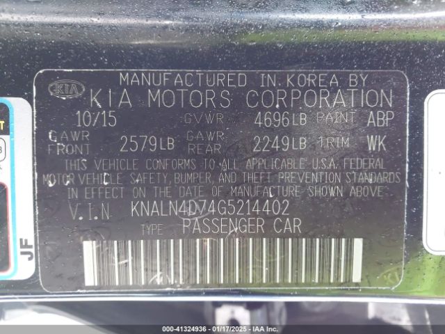 KNALN4D74G5214402 KIA Cadenza Limited