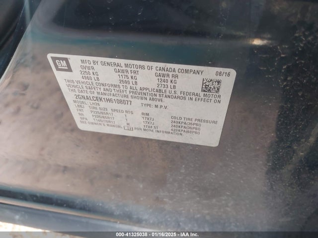 Chevrolet EQUINOX LT 2017 2GNALCEK1H6108077 Image 9