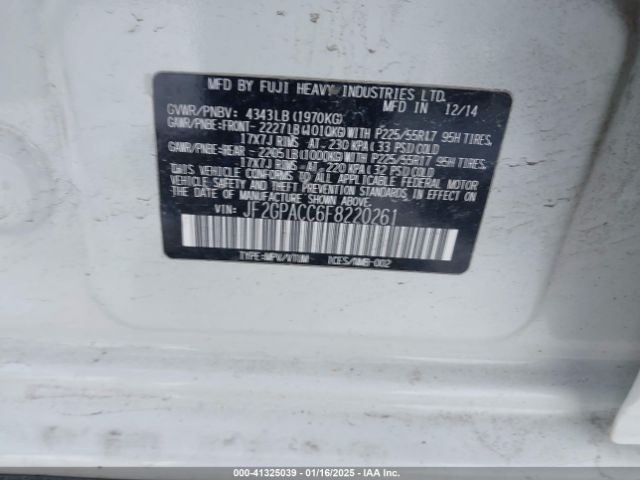 JF2GPACC6F8220261 Subaru Xv Crosstrek 2.0i Premium