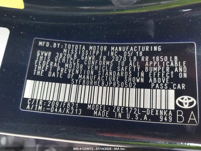 Toyota COROLLA LE 2018 5YFBURHE8JP850502 Image 9