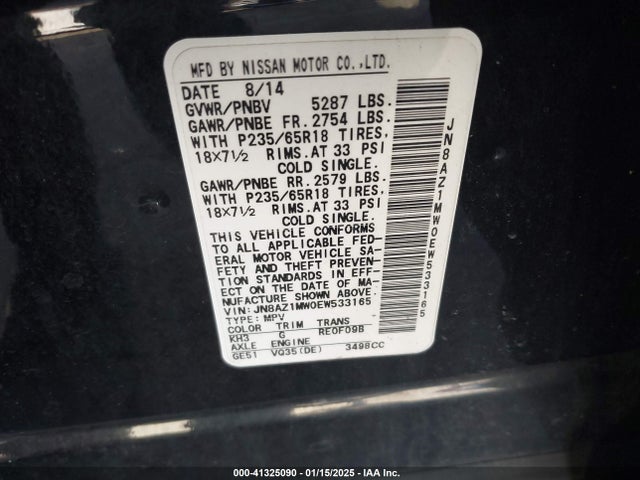 Nissan MURANO S 2014 JN8AZ1MW0EW533165 Image 9