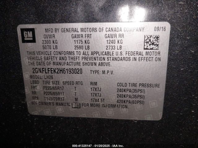2GNFLFEK2H6193020 Chevrolet EQUINOX LT