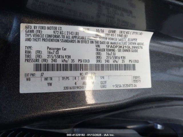 Ford FOCUS SE 2016 1FADP3K21GL399576 Image 9