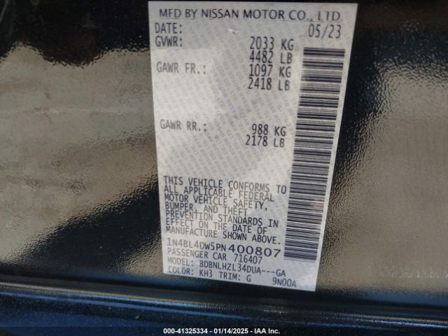 1N4BL4DW5PN400807 Nissan Altima Sv Intelligent Awd