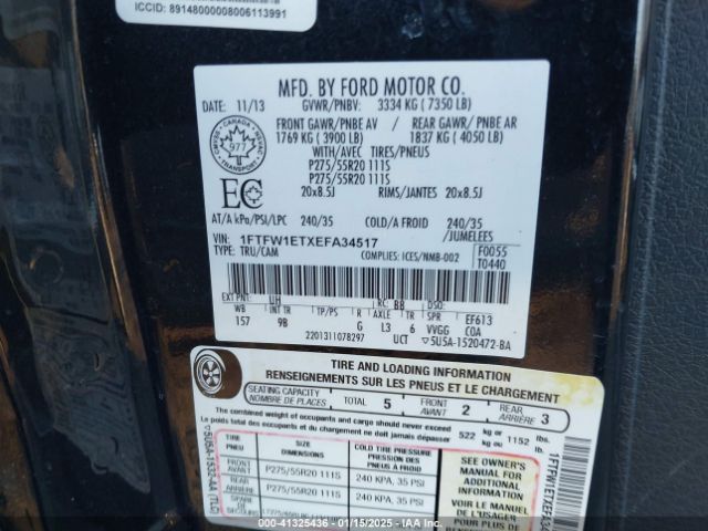 1FTFW1ETXEFA34517 Ford F-150 Platinum