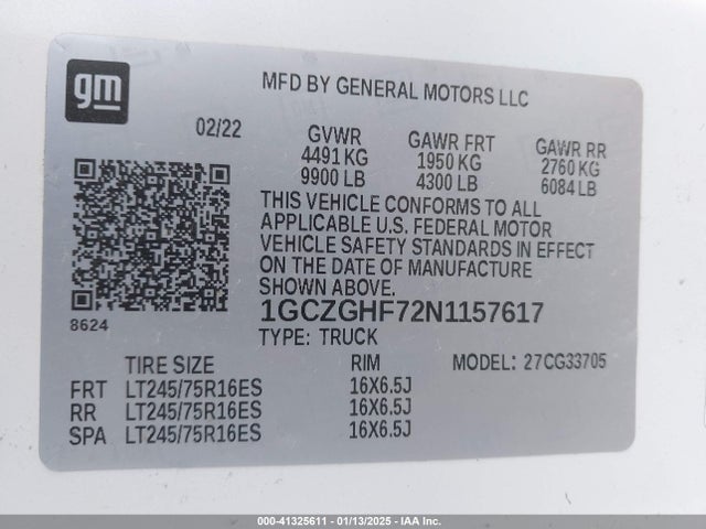 1GCZGHF72N1157617 Chevrolet Express Cargo Rwd 3500 Extended Wheelbase Wt