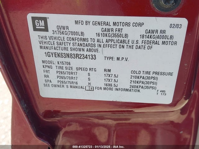 2003 CADILLAC ESCALADE 1GYEK63N83R234133 Photo 8