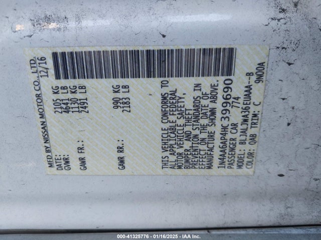 Nissan Maxima 3.5 Sv 2017 1N4AA6AP4HC399690 Image 9