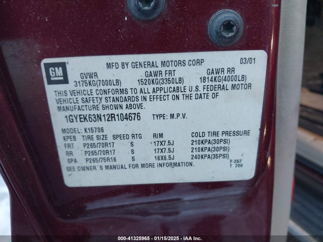 2002 CADILLAC ESCALADE 1GYEK63N12R104676 Photo 8