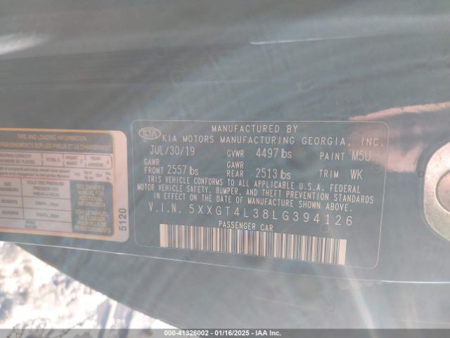 5XXGT4L38LG394126 KIA Optima Lx