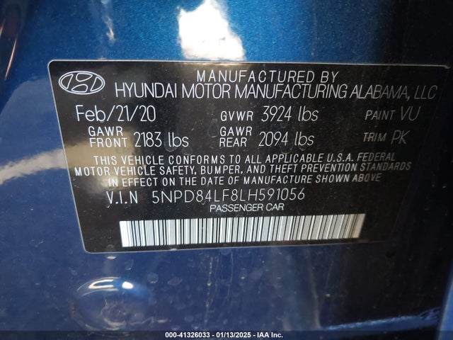 Hyundai ELANTRA SEL 2020 5NPD84LF8LH591056 Image 9