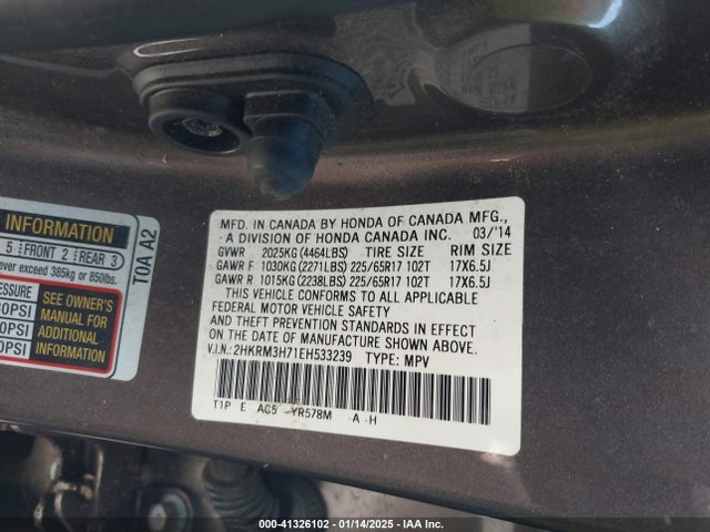 2HKRM3H71EH533239 Honda Cr-v Ex-l
