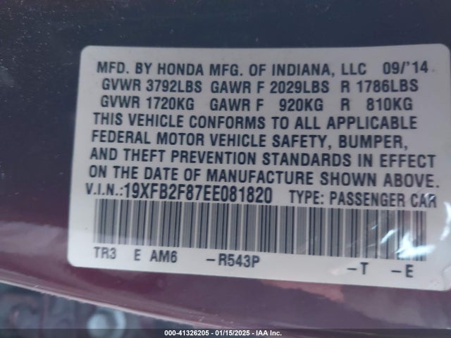19XFB2F87EE081820 Honda CIVIC EX