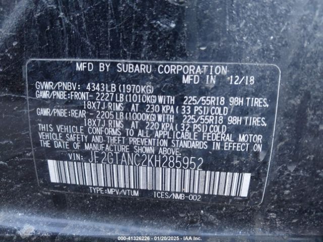 JF2GTANC2KH285952 Subaru Crosstrek 2.0i Limited