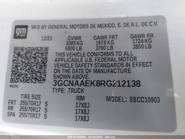 3GCNAAEK8RG212138 Chevrolet Silverado 1500 2wd  Long Bed Wt
