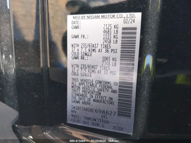 5N1BT3AB1RC698627 Nissan Rogue S Intelligent Awd