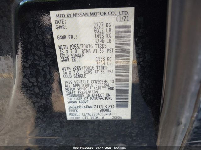 1N6ED0EA6MN701370 Nissan Frontier Sv 4x2