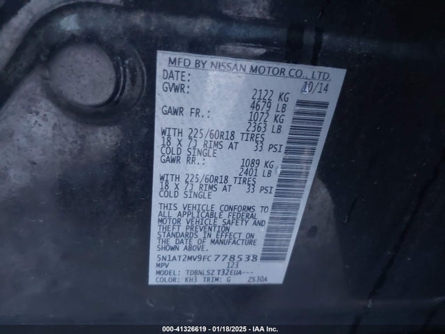 Nissan Rogue Sl 2015 5N1AT2MV9FC778538 Image 9