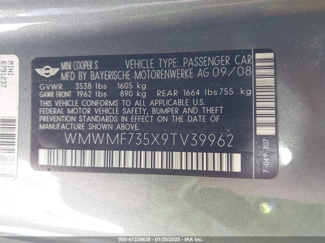 2009 MINI COOPER S WMWMF735X9TV39962 Photo 8