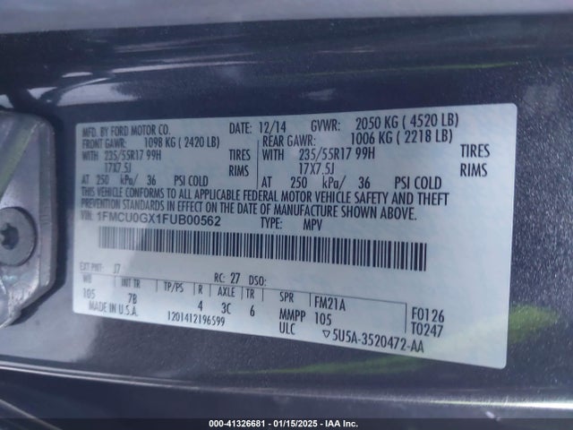 Ford ESCAPE SE 2015 1FMCU0GX1FUB00562 Image 9