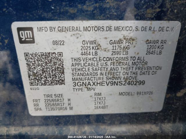 3GNAXHEV9NS240299 Chevrolet Equinox Fwd Ls