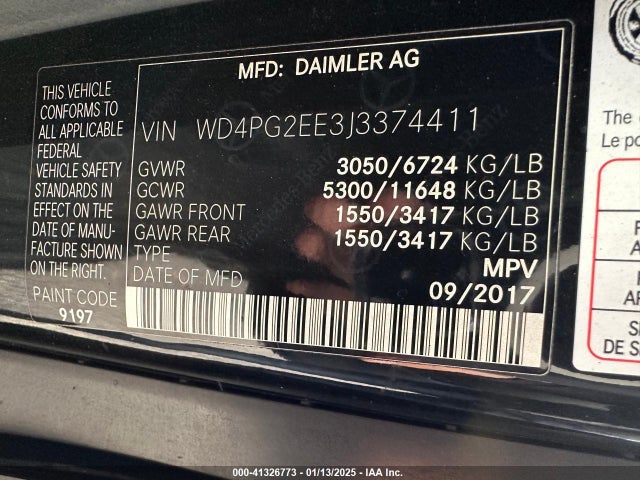 WD4PG2EE3J3374411 Mercedes-Benz Metris