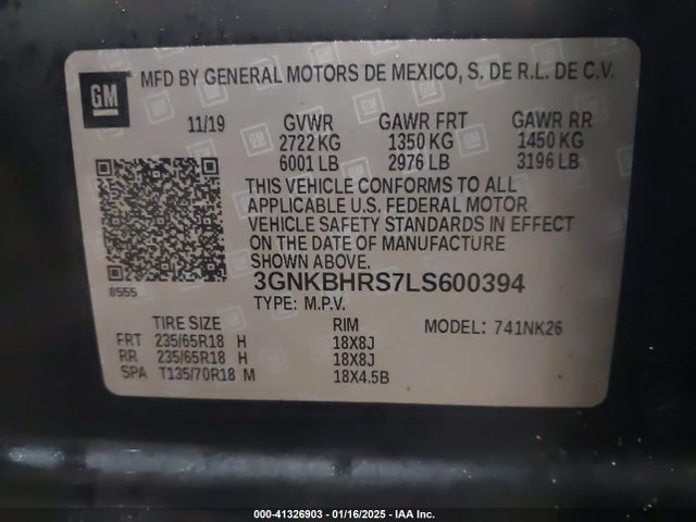 3GNKBHRS7LS600394 Chevrolet Blazer Awd 2lt