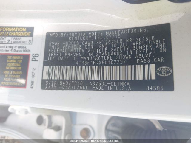 4T1BF1FKXFU107737 Toyota CAMRY LE