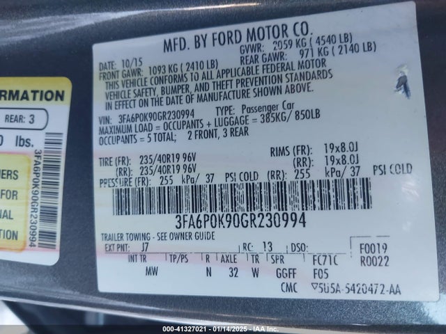 Ford Fusion Titanium 2016 3FA6P0K90GR230994 Image 9