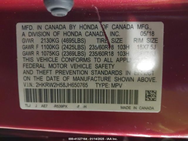 2HKRW2H58JH650765 Honda CR-V EX