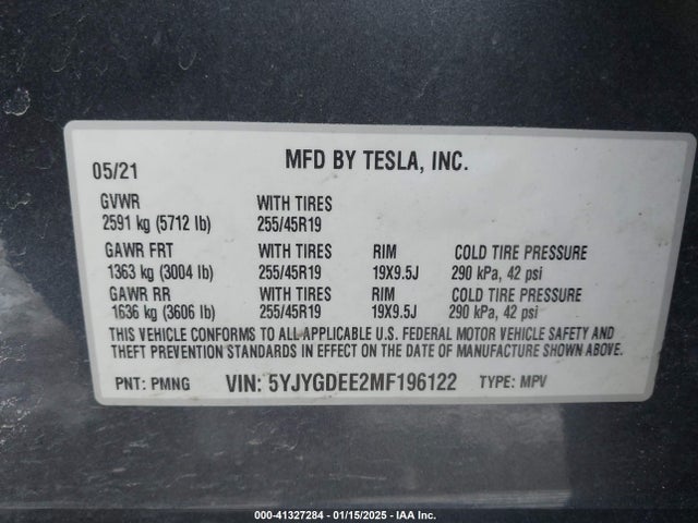 2021 TESLA MODEL Y 5YJYGDEE2MF196122 Photo 8