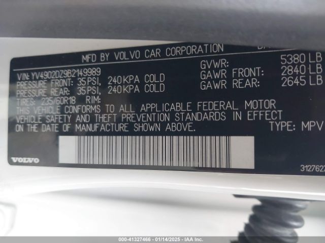 2011 VOLVO XC60 YV4902DZ9B2149989 Photo 8